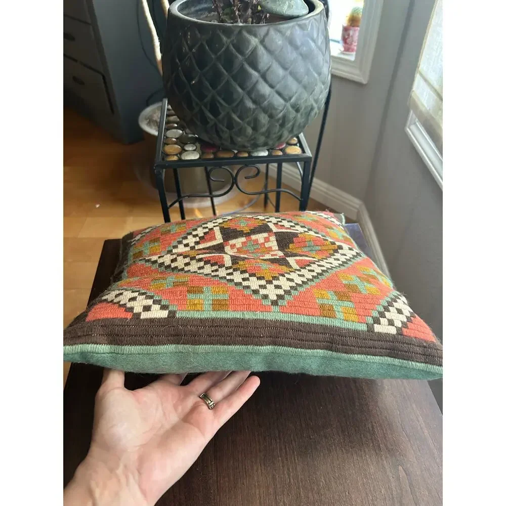 Vintage Norwegian Handmade Wool Embroidery Throw Pillow